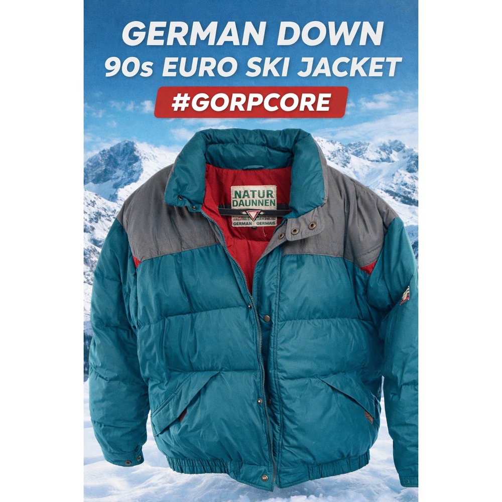 Natur Daunen Vintage Down Puffer Jacket Teal Colorblock Ski XL
